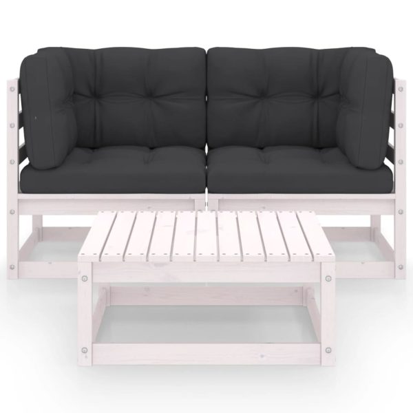 3 pcs conjunto lounge de jardim c/ almofadões pinho maciço - Image 3