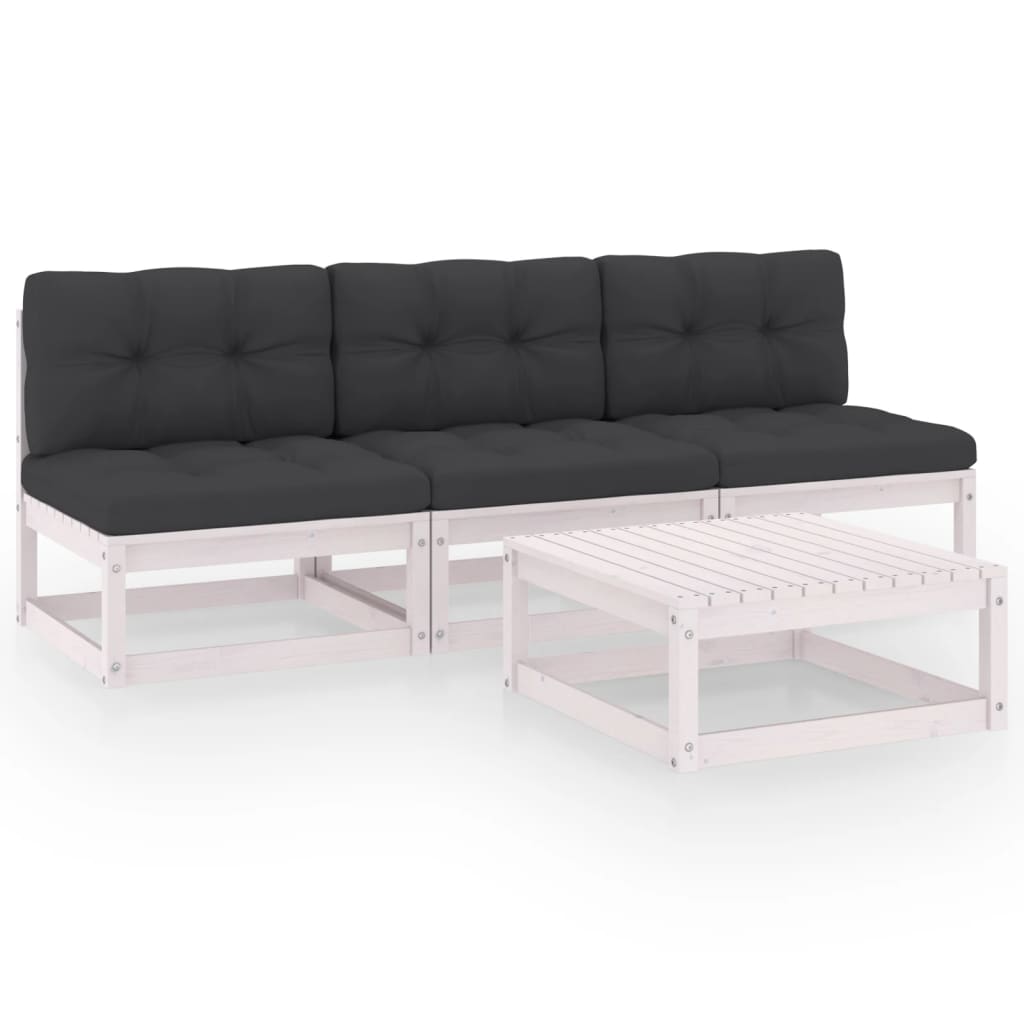4 pcs conjunto lounge de jardim com almofadões pinho maciço