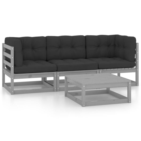 4 pcs conjunto lounge de jardim c/ almofadões pinho maciço