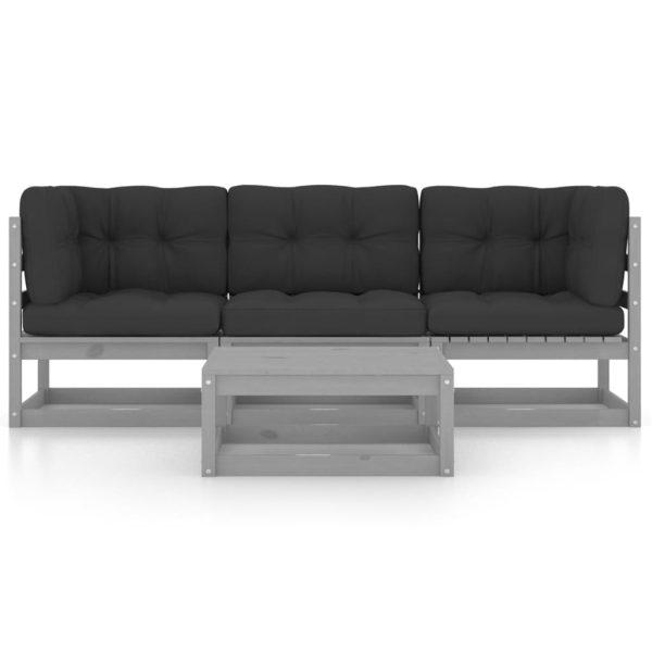 4 pcs conjunto lounge de jardim c/ almofadões pinho maciço - Image 2