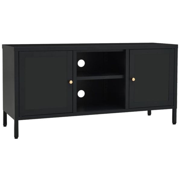 Móvel de TV 105x35x52 cm aço e vidro preto - Image 2