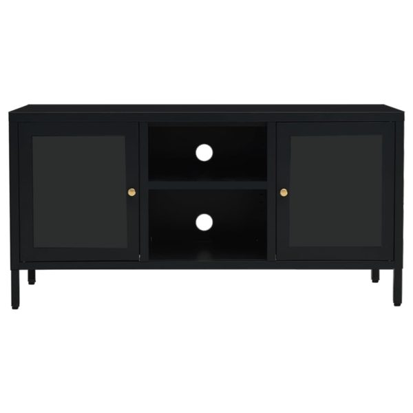 Móvel de TV 105x35x52 cm aço e vidro preto - Image 3