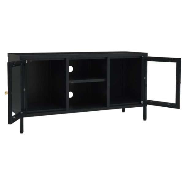 Móvel de TV 105x35x52 cm aço e vidro preto - Image 6
