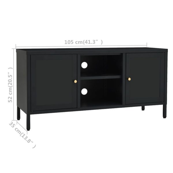 Móvel de TV 105x35x52 cm aço e vidro preto - Image 10