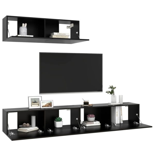 Móveis de TV 3 pcs contraplacado preto - Image 3