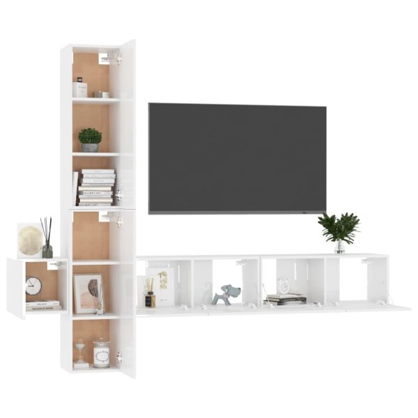 5 pcs conjunto de móveis de TV contraplacado branco brilhante - Image 3
