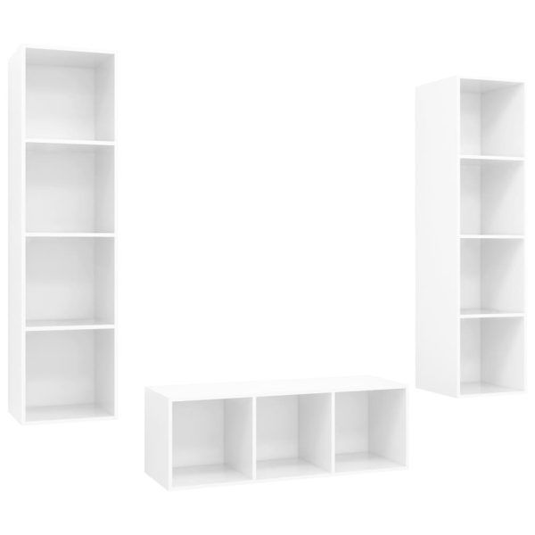 3 pcs conjunto de móveis de TV contraplacado branco brilhante - Image 2