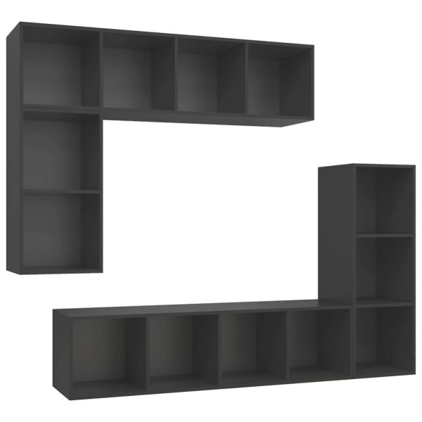 4 pcs conjunto de móveis de TV contraplacado cinzento - Image 2