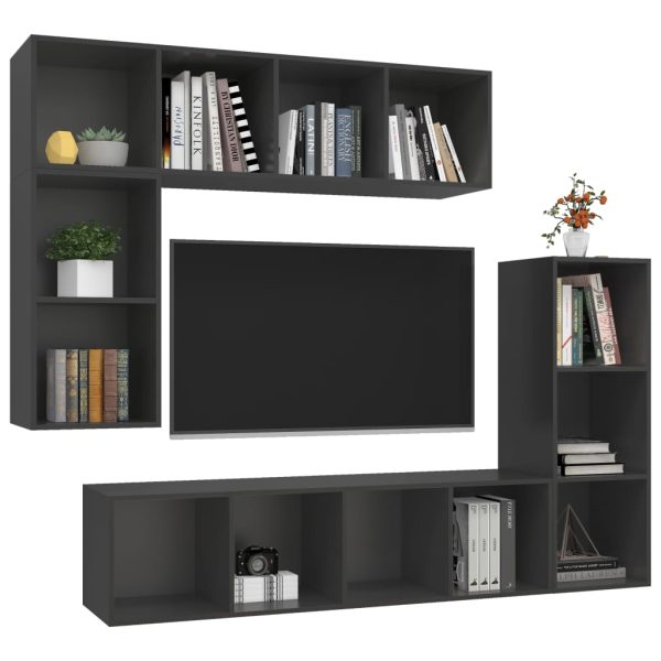 4 pcs conjunto de móveis de TV contraplacado cinzento - Image 3