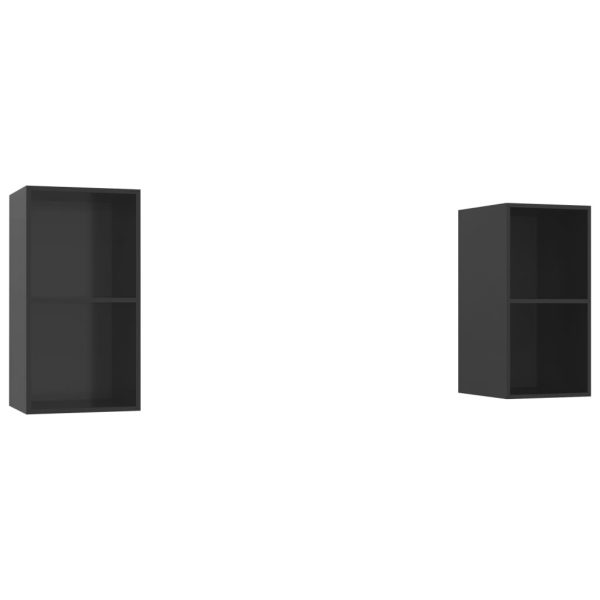 Armários de parede para TV 2 pcs contraplacado preto brilhante - Image 2