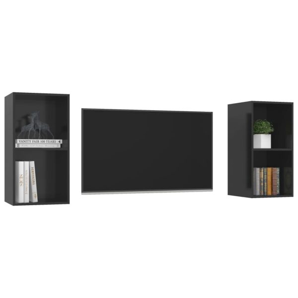 Armários de parede para TV 2 pcs contraplacado preto brilhante - Image 3
