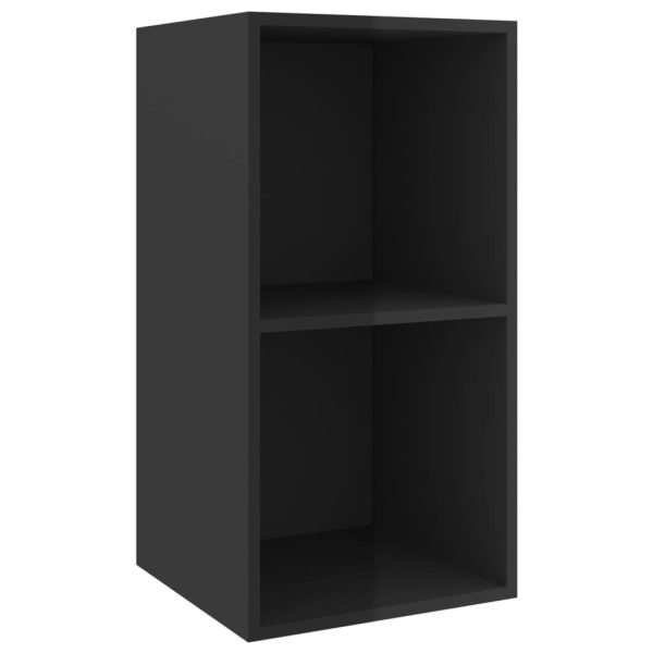 Armários de parede para TV 2 pcs contraplacado preto brilhante - Image 4