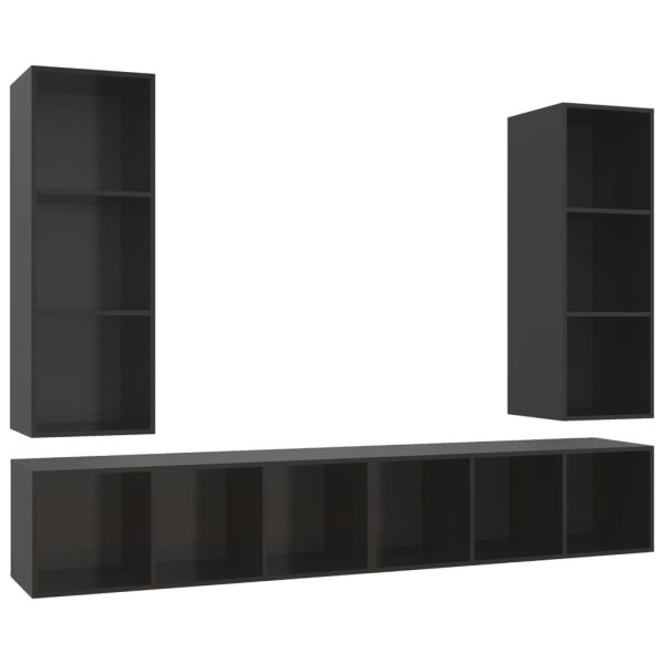Armários de parede para TV 4 pcs contraplacado preto brilhante - Image 2