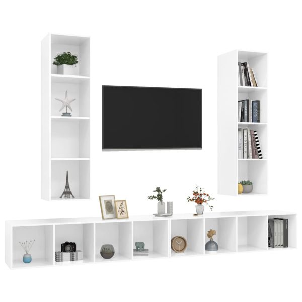 Armários de parede para TV 4 pcs contraplacado branco brilhante - Image 3