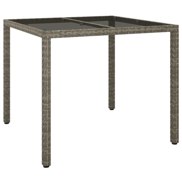 Mesa de jardim 90x90x75 cm vidro temperado e vime PE cinzento - Image 2