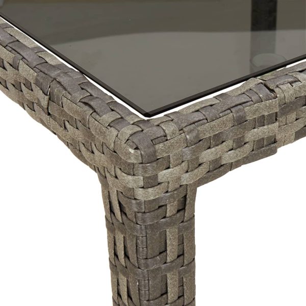 Mesa de jardim 90x90x75 cm vidro temperado e vime PE cinzento - Image 5