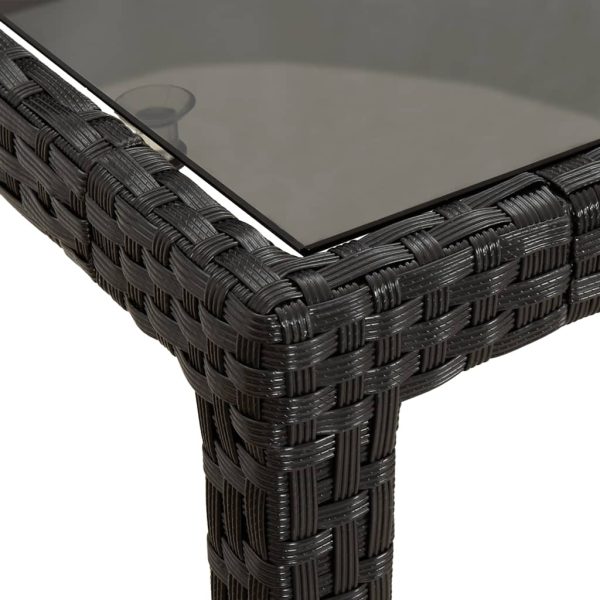 Mesa de jardim 150x90x75 cm vidro temperado e vime PE preto - Image 5