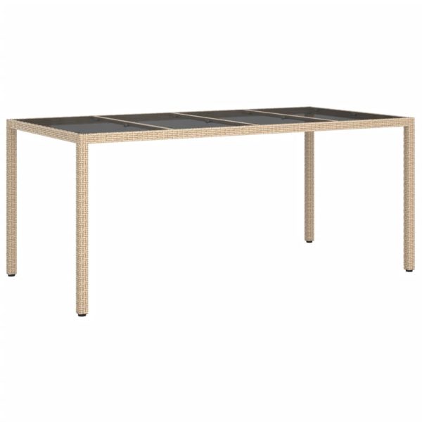 Mesa de jardim 190x90x75 cm vidro temperado e vime PE bege - Image 2
