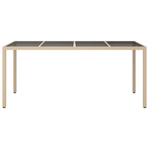 Mesa de jardim 190x90x75 cm vidro temperado e vime PE bege - Image 3