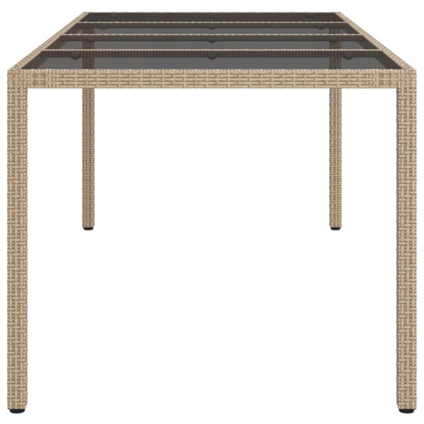 Mesa de jardim 190x90x75 cm vidro temperado e vime PE bege - Image 4