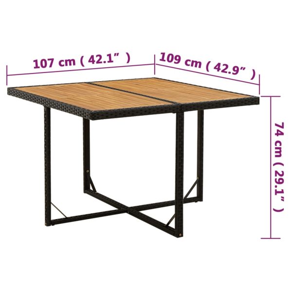 Mesa de jardim 109x107x74 cm vime PE e acácia maciça preto - Image 7