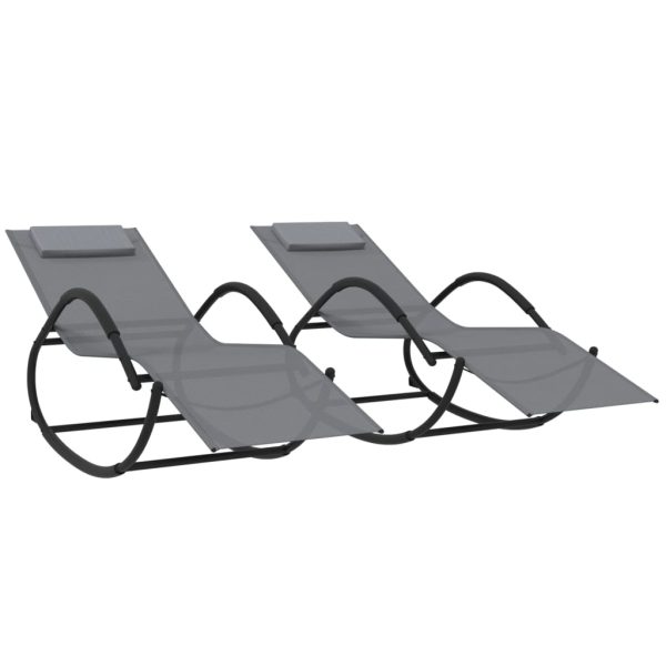 Espreguiçadeiras baloiço 2 pcs aço e textilene cinzento - Image 2