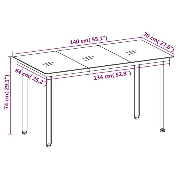 Mesa de jantar para jardim 140x70x74 cm aço e vidro preto - Image 6
