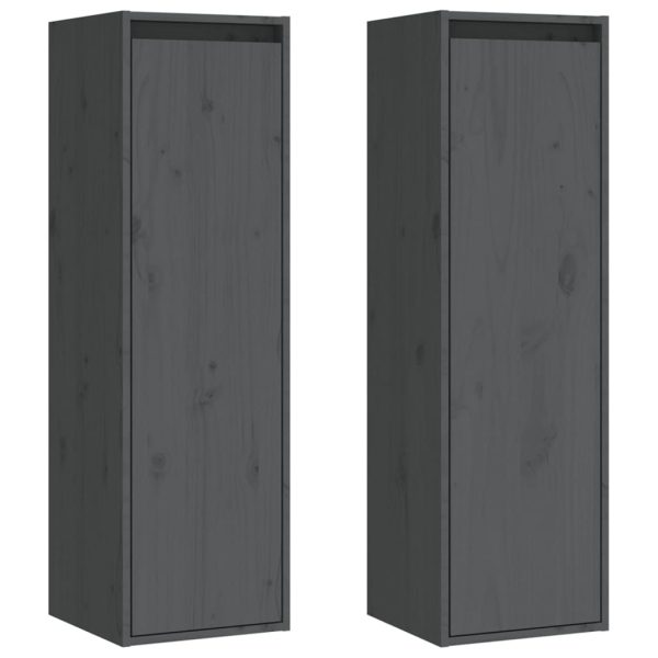 Armários de parede 2 pcs 30x30x100 cm pinho maciço cinza - Image 2