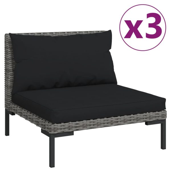 Sofás de jardim com almofadões semicircular 3 pcs vime PE - Image 3