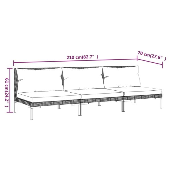 Sofás de jardim com almofadões semicircular 3 pcs vime PE - Image 9