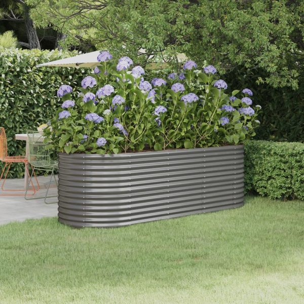 Vaso/floreira de jardim aço revestido a pó 224x80x68 cm cinza