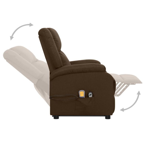 Poltrona reclinável elevatória massagens tecido castanho-escuro - Image 6