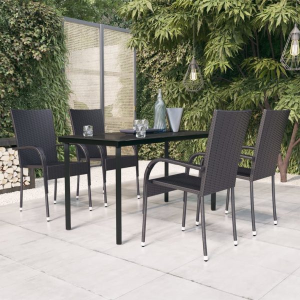 5 pcs conjunto de jantar para jardim preto