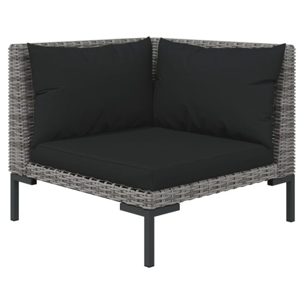 5 pcs conj. lounge jardim c/ almofadões vime PE cinzento-escuro - Image 3