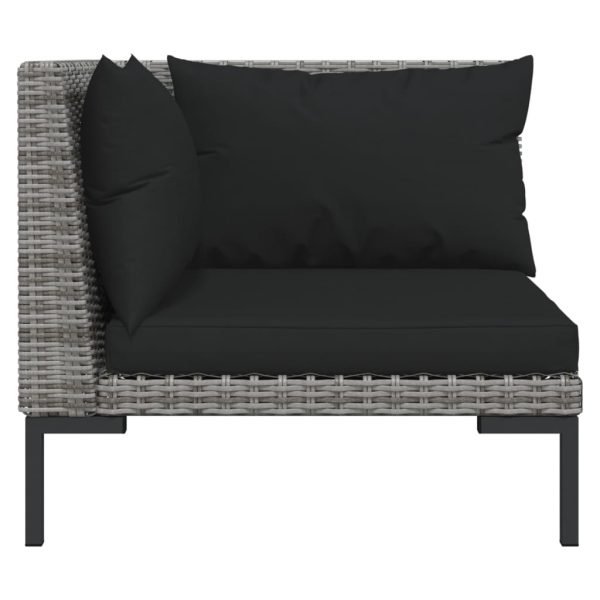 5 pcs conj. lounge jardim c/ almofadões vime PE cinzento-escuro - Image 4
