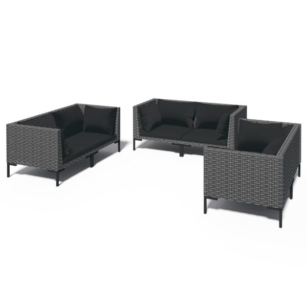 6 pcs conj. lounge jardim c/ almofadões vime PE cinzento-escuro - Image 2