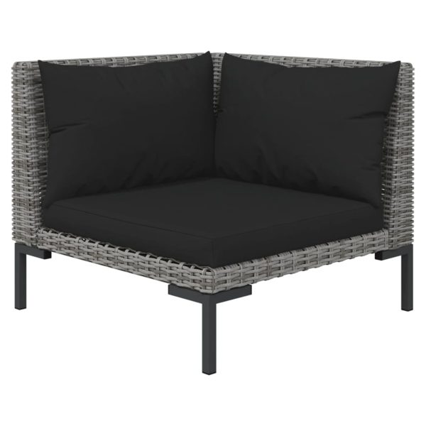 6 pcs conj. lounge jardim c/ almofadões vime PE cinzento-escuro - Image 3