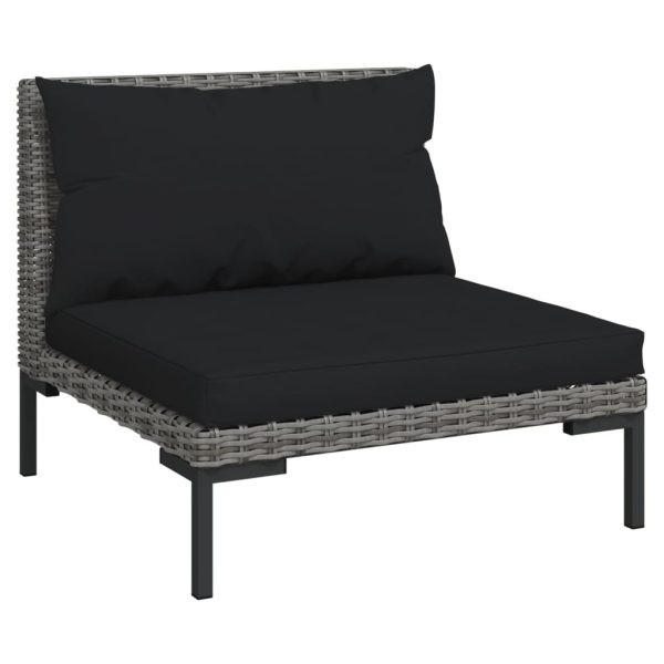 9 pcs conj. lounge jardim c/ almofadões vime PE cinzento-escuro - Image 3