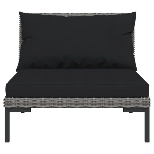9 pcs conj. lounge jardim c/ almofadões vime PE cinzento-escuro - Image 4