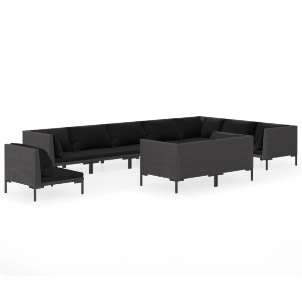 10 pcs conj. lounge jardim c/ almofadões vime PE cinza-escuro - Image 2