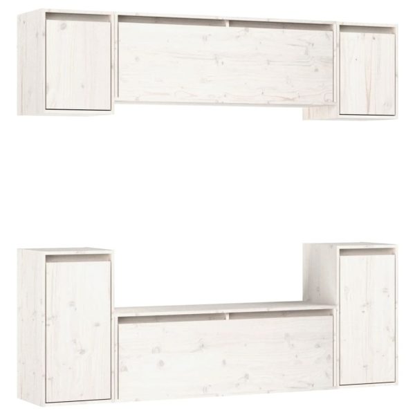 Móveis de TV 6 pcs madeira de pinho maciça branco - Image 2