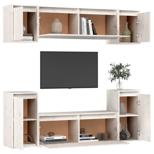 Móveis de TV 6 pcs madeira de pinho maciça branco - Image 4