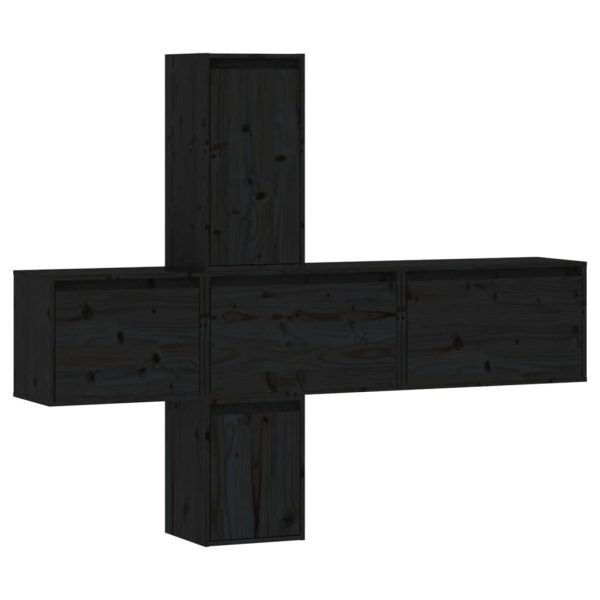 Móveis de TV 5 pcs madeira de pinho maciça preto - Image 2