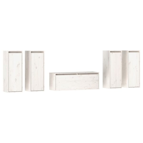 Móveis de TV 5 pcs madeira de pinho maciça branco - Image 2