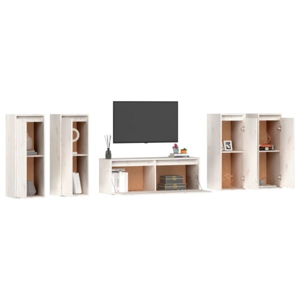 Móveis de TV 5 pcs madeira de pinho maciça branco - Image 4