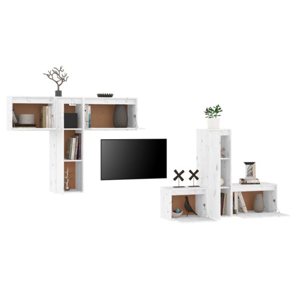 Móveis de TV 6 pcs madeira de pinho maciça branco - Image 4