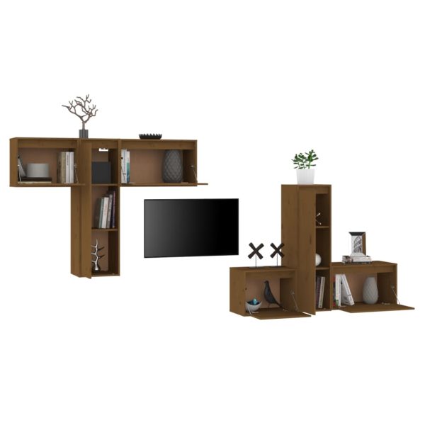 Móveis de TV 6 pcs madeira de pinho maciça castanho-mel - Image 4