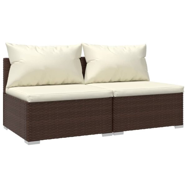 2 pcs conjunto lounge jardim c/ almofadões vime PE castanho - Image 2