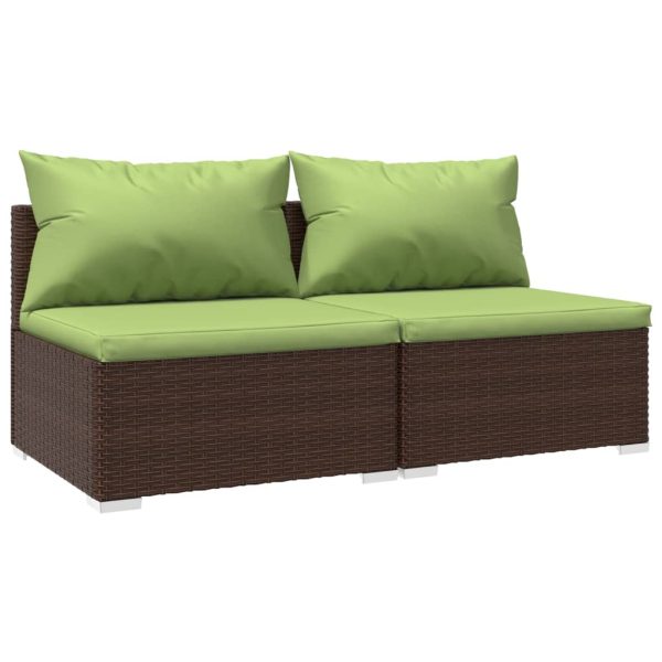 2 pcs conjunto lounge de jardim c/ almofadões vime PE castanho - Image 2