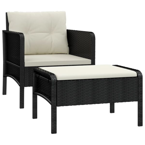 2 pcs conjunto lounge de jardim c/ almofadões vime PE preto - Image 2